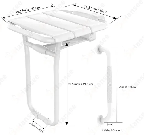 Miniatura 6 de Asiento de ducha plegable montado en la pared, capacidad de 500 libras, banco de ducha de acero inoxidable de 14 x 16 pulgadas con barra de agarre