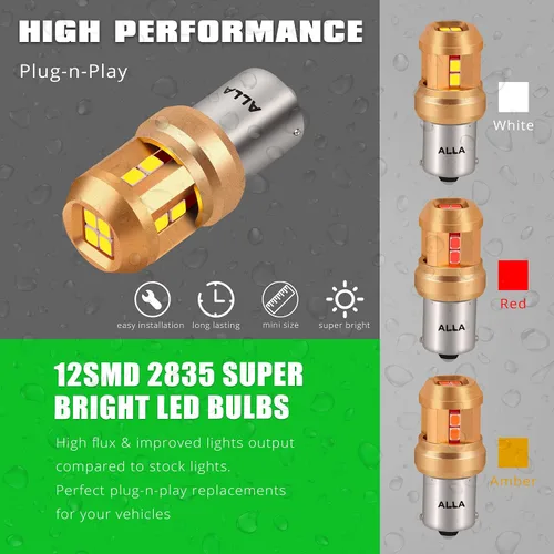 Miniatura 3 de Alla Lighting Bombillas LED miniatura Ba15S Base 7506 1156 de 12 V, blanco xenón 6000 K, señal súper brillante, marcha atrás de respaldo, freno
