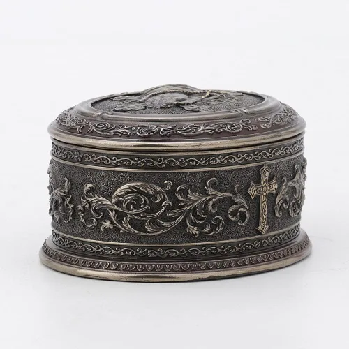 Miniatura 4 de Veronese Design 2 1/2 pulgadas de alto, mano orante, forma ovalada, caja de baratija, escultura de resina bronceada, escultura religiosa