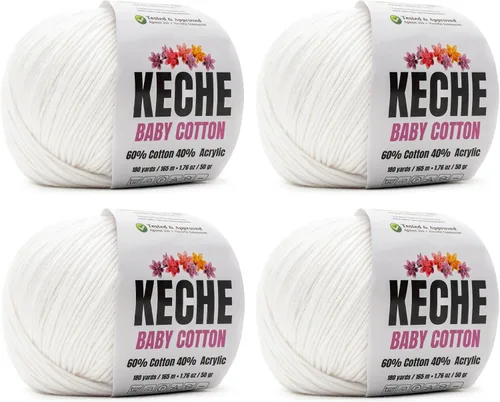 Miniatura 89 de Keche Hilo de algodón, 60% algodón, 40% hilo acrílico, hilo de algodón suave para crochet y tejer, hilo amigurumi, 1 madeja/bola, 1.76 onzas (50g)