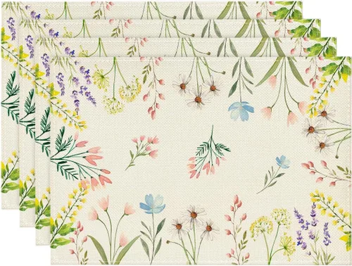 Artoid Mode Juego de 4 manteles individuales florales de verano de 12 x 18 pulgadas, manteles individuales de primavera de temporada para fiestas,