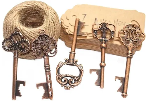 Miniatura 4 de Abridor de botella rústico y clásico con tarjeta y cordel, para souvenir de boda, regalos de fiesta. 3.14 pulgadas, 50 unidades Rojo (Red Copper)
