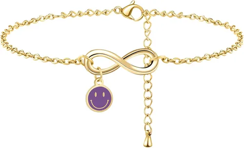 Miniatura 2 de Delicadas pulseras de oro en capas para mujer con relleno de oro de 14 quilates ajustable con capas de cara sonriente linda pulseras de oro