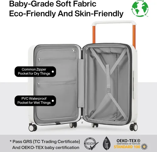 Miniatura 3 de mixi Maletas de equipaje ligeras de mango ancho PC Hardshell equipaje con ruedas giratorias y cerradura TSA, con cubierta, Blanco ahumado., Spinner