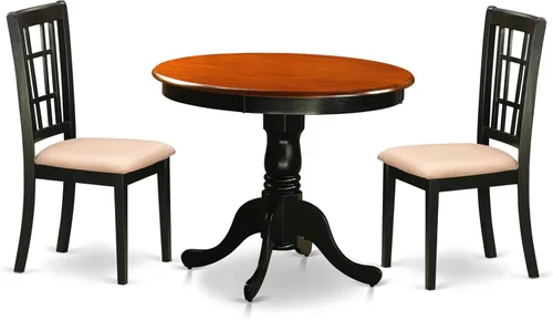 East West Furniture ANNI3-BLK-C Juego de mesa de comedor de 3 piezas para espacios pequeños contiene una mesa de cocina redonda con pedestal y 2
