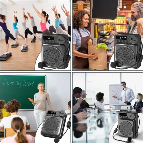 Miniatura 6 de Amplificador de voz inalámbrico para profesores, amplificador de voz original, micrófono de alambre con 2 micrófonos, megáfono de altavoz portátil