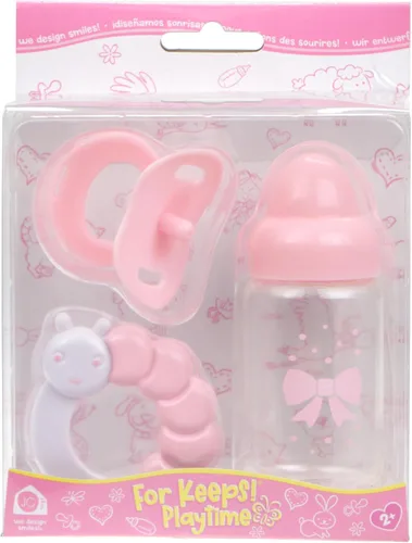 Miniatura 2 de JC Toys, juego de 3 piezas AZUL, Set de regalo de accesorios que incluye mamadera, chupete y sonajero. Se adapta a la mayoría de las muñecas – A
