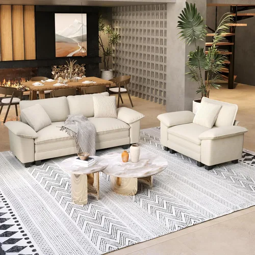 Miniatura 12 de SUNSHINE VALLEY - Juego de 2 sofás para sala de estar, sofá modular de chenilla y silla en forma de nube con apoyabrazos más anchos y cojín, sofá