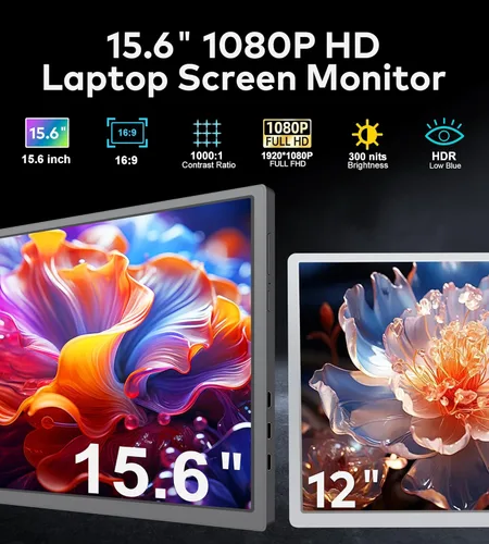 Miniatura 2 de Monitor portátil triple de 15.6 pulgadas, extensor de pantalla IPS FHD 1080P IPS, pantalla portátil para portátiles de 15.6 a 17.3 pulgadas