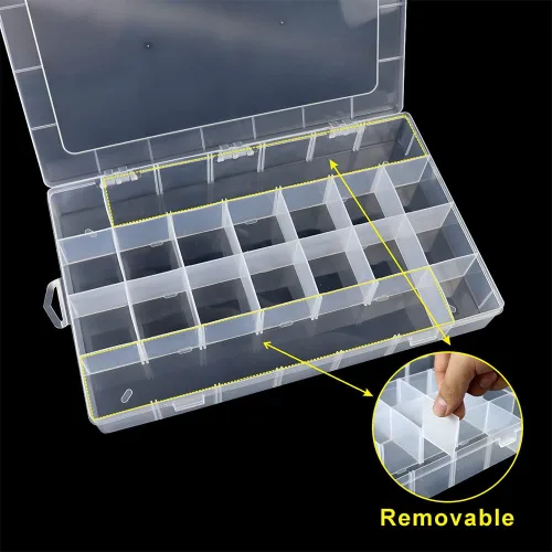 Miniatura 3 de Paquete de 3 cajas organizadoras de 28 compartimentos con separadores ajustables Parkical, contenedor de almacenamiento de plástico de 28 rejillas