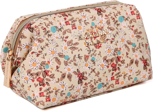 Miniatura 17 de Angelina's Palace Bolsa de maquillaje de viaje impermeable de cuero vegano, organizador de artículos de tocador oriental estilo retro, bolsa de Negro