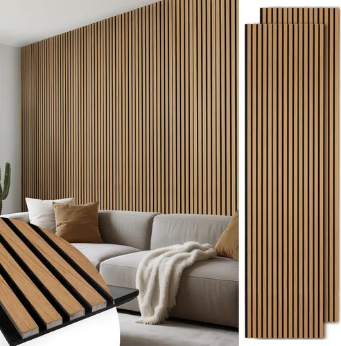 Paneles de pared de listones de madera, paquete de 2 paneles de 106 x 23.6 pulgadas, paneles acústicos de madera para pared, paneles estriados 3D