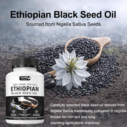 Miniatura 4 de Aceite de semilla negra etíope puramente nutritiva, cápsulas de aceite de semilla negra puramente etíope 4.64% timoquinona, cápsulas blandas