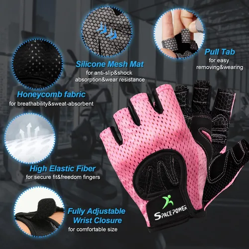 Miniatura 2 de spacepower Guantes de Entrenamiento - Guantes de Gimnasio Ligeros y Transpirables para Ejercicio de Hombres y Mujeres Rosa
