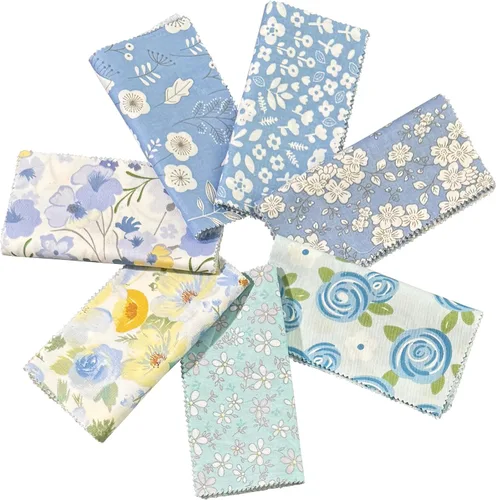 Miniatura 2 de Cuadros de tela de algodón 100% para niños, suministros de acolchado de 5 pulgadas, paquetes precortados de tela floral azul en liquidación
