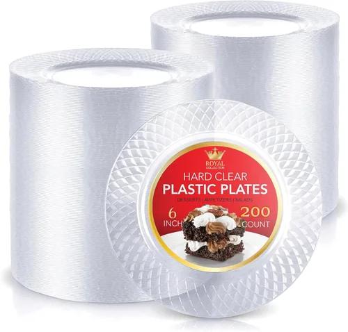 Miniatura 9 de Stock Your Home Platos de postre de plástico transparente de alta calidad, platos para aperitivos, postres y fiestas de 6 pulgadas (100 unidades)