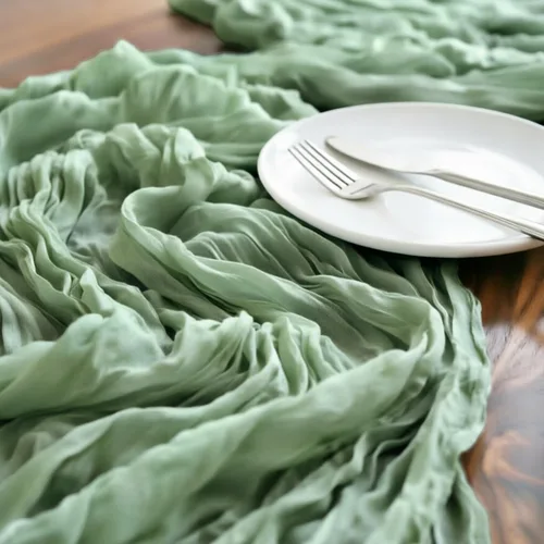 Miniatura 2 de LINXTAR Camino de mesa de gasa verde salvia de 160 pulgadas, 14 pies, gasa de verano, bohemio, camino de mesa para boda, fiesta de té, baby shower