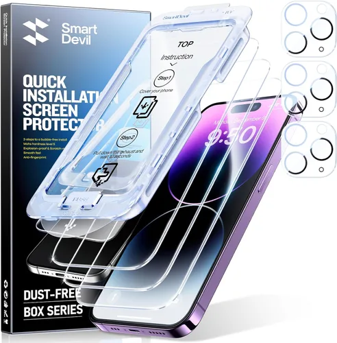 Miniatura 14 de SMARTDEVIL Paquete de 2+2 protectores de pantalla transparente HD para iPhone 17 Pro Max con 2 protectores de lente de cámara, vidrio templado 9H