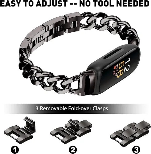 Miniatura 6 de Bandas geniales para Fitbit Inspire 3 bandas para mujer, correa de repuesto ajustable de metal de acero inoxidable compatible con Fitbit Inspire 3