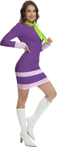 Miniatura 5 de TMSD Minivestido de disfraz de Halloween de manga larga para mujer con bufanda