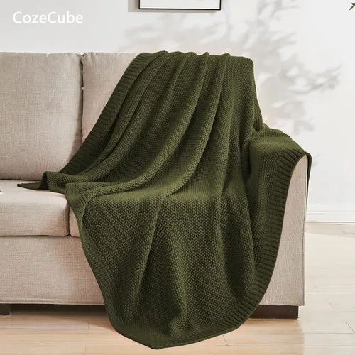 Miniatura 3 de CozeCube Manta verde oliva de punto trenzado suave y acogedora para cama, sofá, sala de estar, manta decorativa de Navidad ligera y cálida, 50 x 60