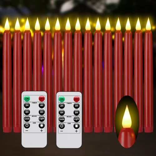 Miniatura 20 de Velas cónicas sin llama con control remoto y temporizador, candeleros LED que funcionan con baterías con llama 3D parpadeante, velas falsas