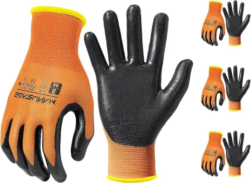 Miniatura 28 de MANUSAGE Guantes de trabajo de nitrilo, ajuste elástico cómodo 3D, agarre potente, pantalla táctil, revestimiento de espuma duradera, flexibles