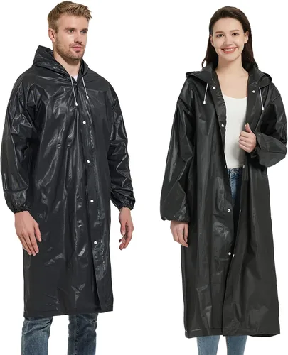 Miniatura 10 de YDYJKI Paquete de 2 ponchos de lluvia impermeables para adultos, impermeables de emergencia reutilizables con capucha y cordón, ponchos ligeros