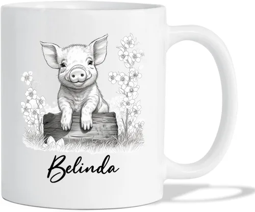 Miniatura 21 de Taza de café con nombre personalizado de oso de 11 y 15 onzas, taza de cerámica blanca con dibujo a lápiz de oso personalizado, regalo para niños