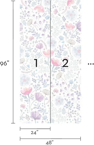 Miniatura 8 de Whimsy - Papel tapiz floral para pared, diseño de acuarela, despegar y pegar (paquete de 2 hojas (2 x 8 pies), rosa y morado