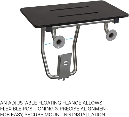 Miniatura 4 de Asiento de ducha plegable de montaje en pared negro de 32" x 15", compatible con ADA