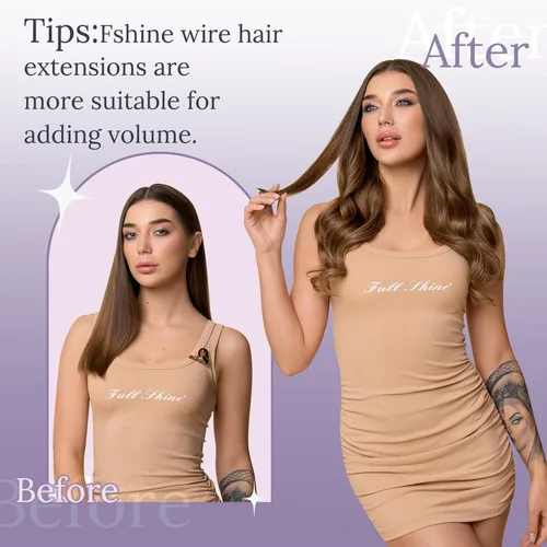 Miniatura 5 de Fshine - Extensiones de cabello humano con clip, de 16 pulgadas, con clip, color marrón chocolate, mezcla de rubio caramelo, extensiones de cabello