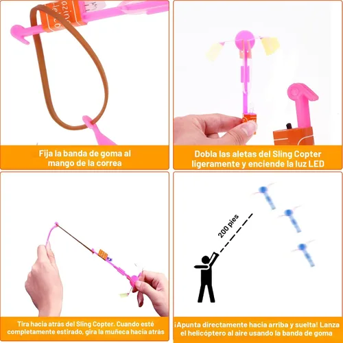 Miniatura 4 de lpvoqpth Juego de 25 juegos de LED voladores, 25 tirachinas + 25 helicópteros brillantes, 50 piezas, juguete volador para exteriores, suministros