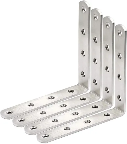 Miniatura 9 de Deezio Soporte de esquina de acero inoxidable resistente, soporte de ángulo para juntas, níquel cepillado, paquete de 4 (3.937 x 3.937 x 0.118 in)