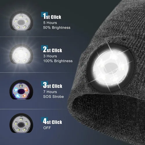 Miniatura 2 de OOPOR Gorro LED con luz - Gorro de punto con luz recargable, unisex, cálido