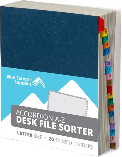 Blue Summit - Organizador de archivos de escritorio expandible, organizador de archivos alfabético, clasificador de escritorio, tamaño carta, 20