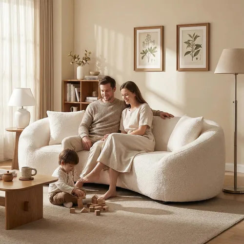 Miniatura 3 de Sofá curvado de 93.31 pulgadas, sofá de lujo de 3 plazas con 2 almohadas, marco de madera maciza, sofás modernos para sala de estar, apartamento