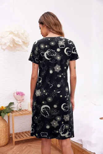 Miniatura 5 de Ekouaer - Camisón para dormir de manga corta con botones y cuello en V para mujer, pijama, ropa de dormir
