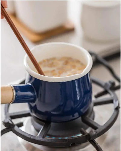 Miniatura 2 de Olla de leche esmaltada, olla pequeña para leche, calentador de mantequilla de 4 pulgadas, 17 onzas, sartén pequeña esmaltada con mango de madera