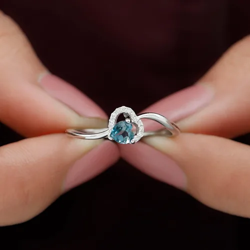 Miniatura 4 de Anillo de derivación de corazón con topacio azul natural de Londres, calidad AAA, joyería de promesa para ella