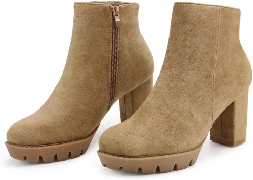 Miniatura 5 de JABASIC Botines de tacón alto para mujer, botines de plataforma gruesa