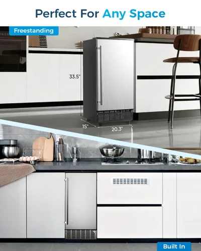Miniatura 7 de Feelfunn Máquina de hielo comercial con bomba de agua, 85 libras/día, máquina de hielo integrada debajo del mostrador con limpieza automática
