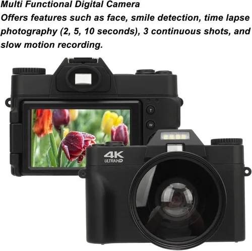 Miniatura 2 de Cámara digital 4K, cámara de vlogging de 48MP con pantalla abatible HD de 3 pulgadas de 180°, zoom digital de 16X, cámara de video de viaje