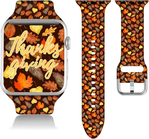 Miniatura 14 de Compatible con Apple Watch de copo de nieve de 38/40/41/42/44/45/46/1.929 in para mujeres y hombres, correa de repuesto de silicona suave para Hojas
