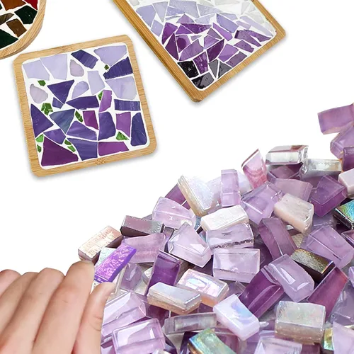 Miniatura 2 de LITMIND Azulejos de mosaico de vidrio irregulares mixtos morados para manualidades de arte, suministros de fabricación de mosaicos de 9 onzas, kits