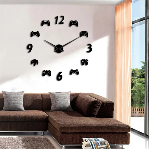 Miniatura 8 de The Geeky Days Controladores de videojuegos DIY Reloj de pared grande para jugadores, decoración de sala de juegos, diseño moderno, sin juegos Negro