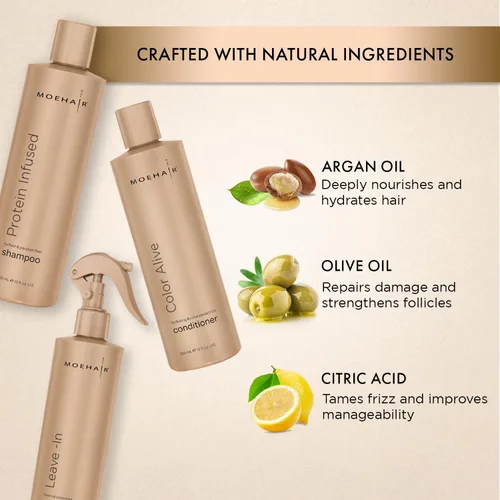 Miniatura 2 de MOEHAIR Paquete de trío: champú con infusión de proteínas + acondicionador Color Alive y acondicionador sin enjuague (12 onzas líquidas cada uno)
