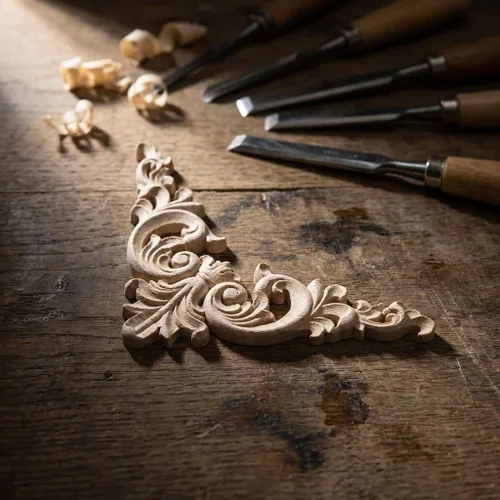 Miniatura 8 de 8 Pcs Decorative Wood Appliques and Onlay for Furniture 3.1inch Wooden Carved Corner Applique Onlay Decal DIY Unpainted for Furniture Wardrobe