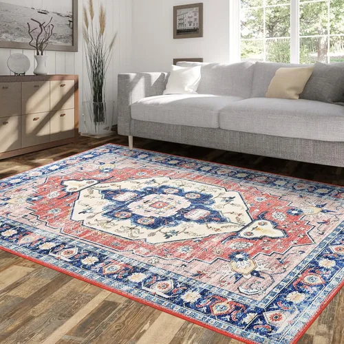 Miniatura 12 de FairOnly Alfombras lavables de 2 x 3 pulgadas, alfombra antideslizante de pelo bajo, alfombra de piso con estampado envejecido, alfombra de área