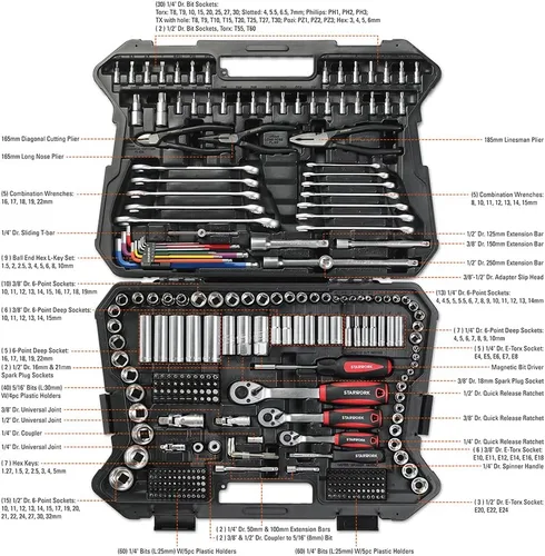 Miniatura 7 de STARWORK TRUE MECHANIC™ Juego de herramientas mecánicas de 314 piezas y juego de dados, juego métrico profesional